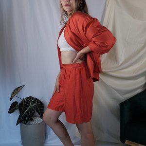 Vintage 100% Silk Orange Bomber Jacket With Matching Shorts Carol Horn